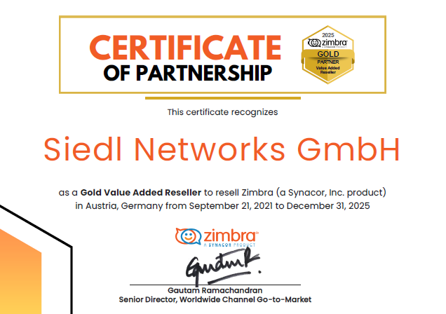 Zertifikat Zimbra Partnerschaft